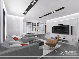 Monochromatyczne wnętrza z kobiecym akcentem, All Design- Aleksandra Lepka All Design- Aleksandra Lepka Salas de estar modernas