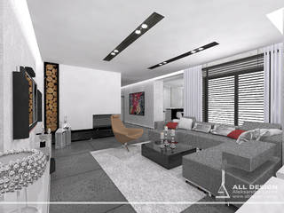 Monochromatyczne wnętrza z kobiecym akcentem, All Design- Aleksandra Lepka All Design- Aleksandra Lepka Modern living room