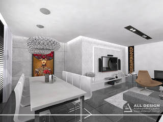 Monochromatyczne wnętrza z kobiecym akcentem, All Design- Aleksandra Lepka All Design- Aleksandra Lepka Modern living room