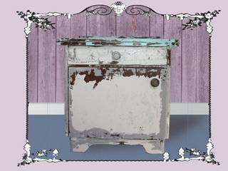 vintage, shabby chic, rawdesign Nachtschrank "Pattatina", happybeingartnomads happybeingartnomads Ausgefallene Schlafzimmer Holz Holznachbildung