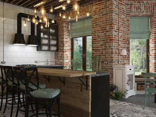 Лофтик в Михновке. Первый вариант, 3D GROUP 3D GROUP Cocinas de estilo industrial Metal