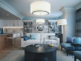 2 bedroom apartment. New York, KAPRANDESIGN KAPRANDESIGN Phòng khách phong cách chiết trung Cục đá Blue