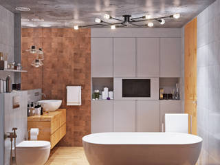 Душевая и ванная комнаты класса люкс, Студия дизайна ROMANIUK DESIGN Студия дизайна ROMANIUK DESIGN インダストリアルスタイルの お風呂
