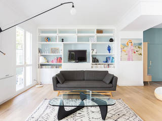 DUPLEX FAMILIAL 145M2 PARIS 11, CLAIRE CLERC DECORATION INTERIEURE CLAIRE CLERC DECORATION INTERIEURE غرفة المعيشة MDF