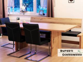 Esszimmer in Eiche Massiv und Leder Sitzbank, Ruperti Schreinerei Ruperti Schreinerei Modern dining room Wood Wood effect