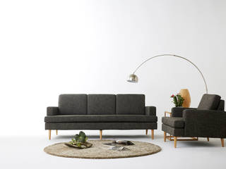 Fabric sofa, Mobel-Carpenter 모벨카펜터 Mobel-Carpenter 모벨카펜터 Ruang Keluarga Modern Tekstil Amber/Gold