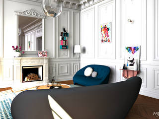 Mariage de l'haussmannien et du design contemporain, MJ Intérieurs MJ Intérieurs Modern Living Room