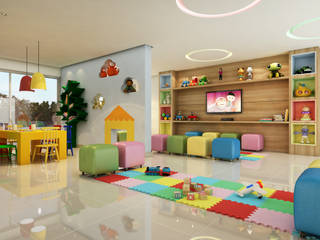 INTERIORES - PAVIMENTO DE USO COMUM, Sotto Mayor Arquitetura e Urbanismo Sotto Mayor Arquitetura e Urbanismo Nursery/kid’s room Wood-Plastic Composite