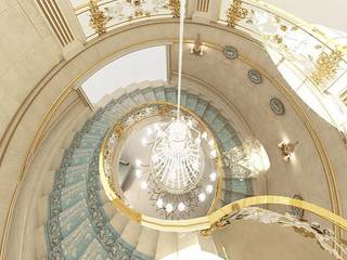 Curved Staircase Design Ideas, IONS DESIGN IONS DESIGN Mediterranean corridor, hallway & stairs Copper/Bronze/Brass Beige