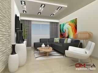 Diseño interior en apartamento , om-a arquitectura y diseño om-a arquitectura y diseño モダンデザインの リビング