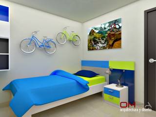 Diseño interior en apartamento, espacio dormitorio de niño om-a arquitectura y diseño Cuartos infantiles de estilo moderno