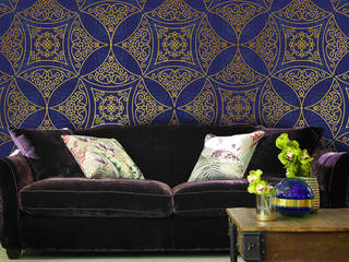 Oriental Pattern Pixers Phòng khách phong cách thực dân wall mural,wallpaper,pattern,moroccan,oriental,colonial,blue