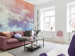 Pastel clouds Pixers Eclectic style living room Pink wallpaper,wall mural,clouds,pink,pastels,pastel
