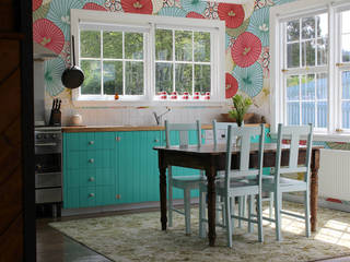 Turquoise Flowers Pixers Eclectic style kitchen wall mural,wallpaper,flowers,pattern