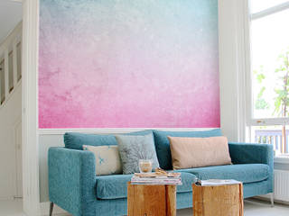 Pink&blue Ombre Pixers Minimalist living room pink,blue,wall mural,ombre,pastel,watercolor,wallpaper
