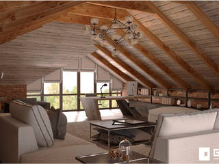 Дизайн интерьера мансарды в загородном доме, GM-interior GM-interior Industrialer Balkon, Veranda & Terrasse
