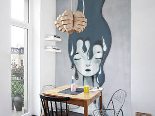 Gray Pixers 미니멀리스트 다이닝 룸 wall mural,wallpaper,woman,grey