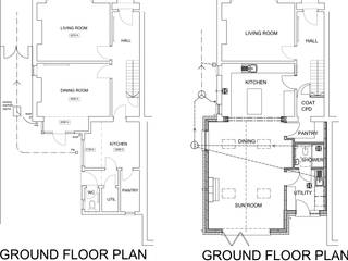 Before and After Floor Plans - Timber Frame Extension Boston Lincolnshire homify timber frame,extension,boston,lincolnshire,kitchen,dining,sun room,utility,shower