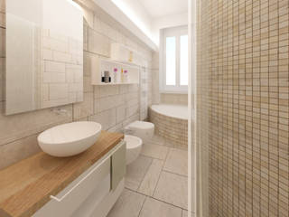 Due camere e un living in 70 mq, Azzurra Lorenzetto Azzurra Lorenzetto Modern bathroom پتھر