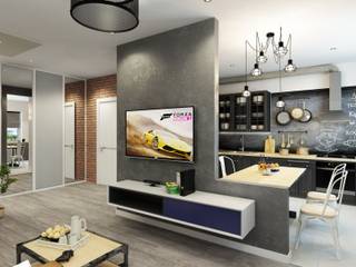 1 к.кв. на Чернышевского (41.53 м.кв), ДизайнМастер ДизайнМастер Industrial style living room Grey