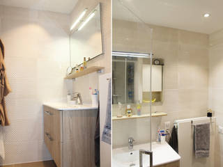 SALLE DE BAIN A STRASBOURG, Agence ADI-HOME Agence ADI-HOME Phòng tắm phong cách hiện đại gốm sứ Wood effect