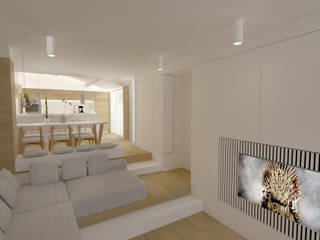 Piccola mansarda in legno | Small wooden attic, DomECO DomECO Modern living room لکڑی White
