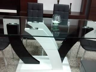Mesa de vidrio templado 1.80 x 0.90 y 6 sillas base cromada, Disegno´s Disegno´s Modern dining room Glass