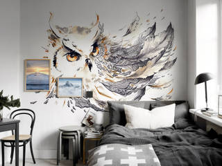 Grey Owl Pixers カントリースタイルの 寝室 owl,owls,bird,wall mural,wallpaper,owls,bird,wall mural,wallpaper