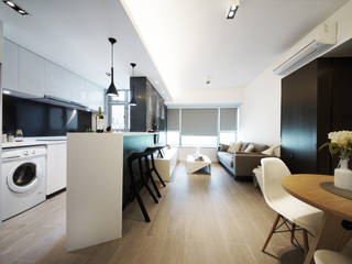 Shared contemporary home for grown-up brother and sister, Zip Interiors Ltd Zip Interiors Ltd residential,hong kong,private apartment,minimal,cozy home,home,contemporary home,open kitchen,living room