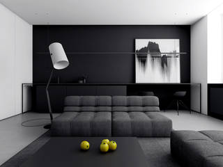 MIESZKANIE W ŁODZI, INUTI INUTI Minimalist living room Concrete