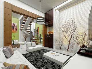 Casa Jardines, LOFT ESTUDIO arquitectura y diseño LOFT ESTUDIO arquitectura y diseño Modern living room Bricks