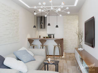 Дизайн однокомнатной квартиры в светлых тонах, Студия Инстильер | Studio Instilier Студия Инстильер | Studio Instilier Living room