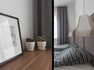mieszkanie 60m, Projekt Kolektyw Sp. z o.o. Projekt Kolektyw Sp. z o.o. Phòng ngủ phong cách tối giản
