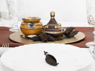 Table Decor Marrakech, Sublim Ambiente Sublim Ambiente Столовая комната в тропическом стиле Хлопок Янтарный / Золотой