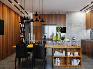 Кухня по-мужски: минимализм и функционал на 1 месте, Студия дизайна ROMANIUK DESIGN Студия дизайна ROMANIUK DESIGN Industrial style kitchen Wood Wood effect