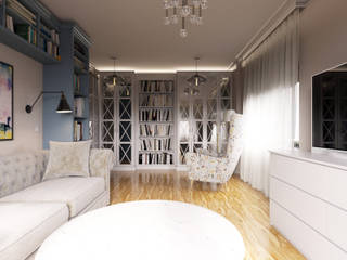 Уютная квартира в г. Москве, 41 кв.м., Мастерская дизайна ЭГО Мастерская дизайна ЭГО Ruang Keluarga Gaya Eklektik Kayu White