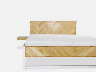 Parkett Oak Bed / Eiche – Stahl – Parkett / made by N51E12, N51E12 - design & manufacture N51E12 - design & manufacture Skandinavische Schlafzimmer Eisen/Stahl
