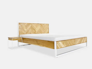 Parkett Oak Bed / Eiche – Stahl – Parkett / made by N51E12, N51E12 - design & manufacture N51E12 - design & manufacture Scandinavian style bedroom Wood Wood effect