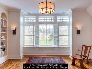Hallway John Toates Architecture and Design Classic style corridor, hallway and stairs interior,windows,transom,sconce,wood flooring,shutters,shelving,rug