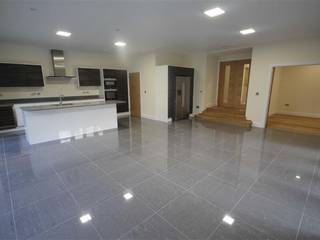 Handleless Modern Bright White and Dark Elm Kitchen, Ashley Heath Ringwood, Meridien Interiors Ltd Meridien Interiors Ltd モダンな キッチン