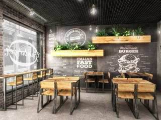 “Gramburger”, nasce in Abruzzo il nuovo fast food all’italiana, Architetto Luigia Pace Architetto Luigia Pace Gastronomia in stile industrial Ferro / Acciaio Effetto legno