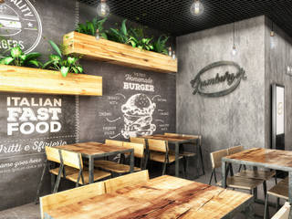 “Gramburger”, nasce in Abruzzo il nuovo fast food all’italiana, Architetto Luigia Pace Architetto Luigia Pace Commercial spaces Iron/Steel Wood effect