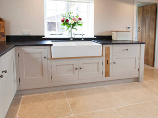 Old English - Bespoke kitchen project in Cambridgeshire Baker & Baker Kitchen Butler sink. tile floor,tray,kitchen cabinets