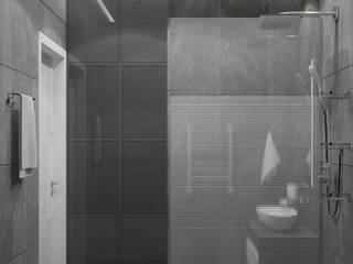 Душевая комната "grayscale", СТУДИЯ "ДА" ДАРЬИ АРХИПОВОЙ СТУДИЯ 'ДА' ДАРЬИ АРХИПОВОЙ Modern style bedroom Glass
