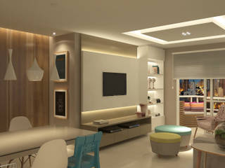 Apartamento AF, Uberlândia - Projeto THEROOM ARQUITETURA, THEROOM ARQUITETURA E DESIGN THEROOM ARQUITETURA E DESIGN 모던스타일 거실