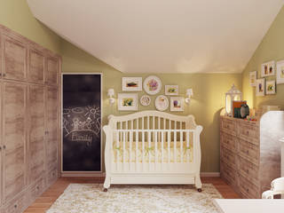Уютная детская комната на мансардном этаже, Студия дизайна ROMANIUK DESIGN Студия дизайна ROMANIUK DESIGN ห้องนอนเด็ก ไม้ Wood effect