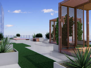 Proyecto Terraza Oficinas Portal Inmobiliario, Ensamble Arquitectura y Diseño Ltda. Ensamble Arquitectura y Diseño Ltda. Modern terrace Solid Wood Multicolored