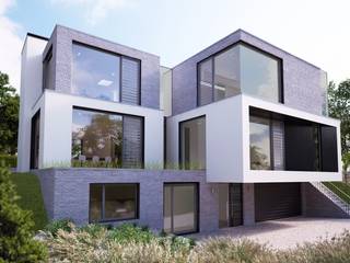 This 3 floor residence fully adopts the qualities of a steeply sloping site with views over Dublin Bay, Des Ewing Residential Architects Des Ewing Residential Architects Moderne huizen