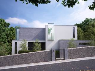 This 3 floor residence fully adopts the qualities of a steeply sloping site with views over Dublin Bay, Des Ewing Residential Architects Des Ewing Residential Architects Moderne huizen