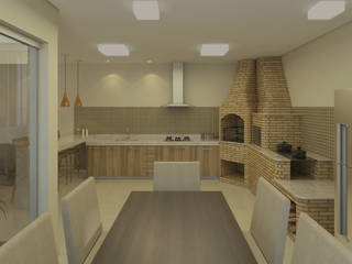 Área Gourmet em Divinópolis - MG, Filipe Castro Arquitetura | Design Filipe Castro Arquitetura | Design Minimalist kitchen Wood Beige